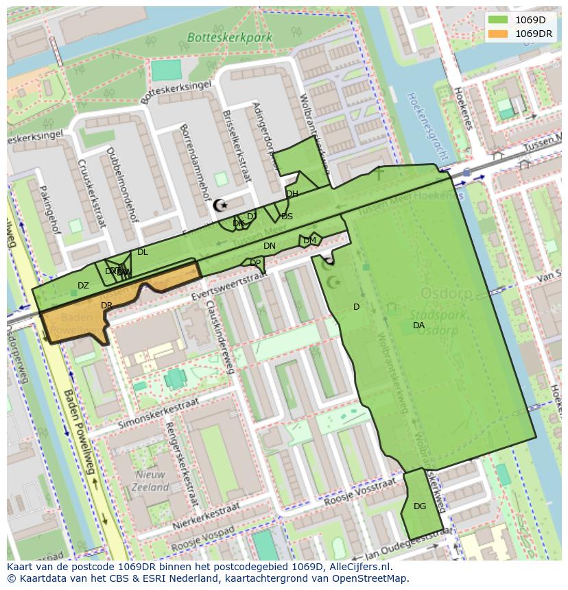 Afbeelding van het postcodegebied 1069 DR op de kaart.