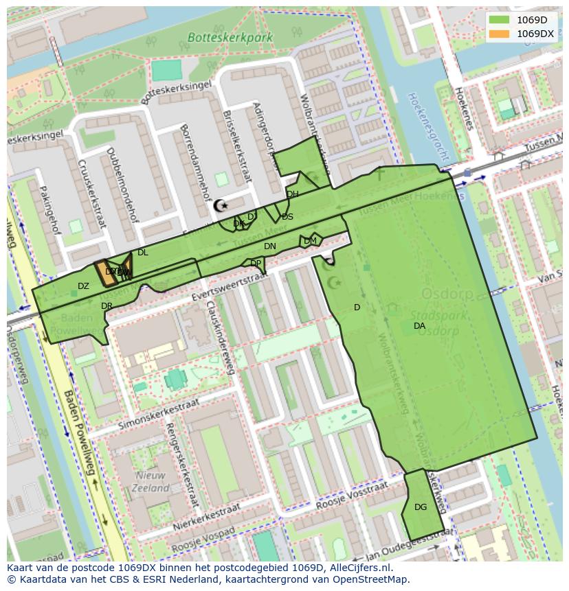 Afbeelding van het postcodegebied 1069 DX op de kaart.