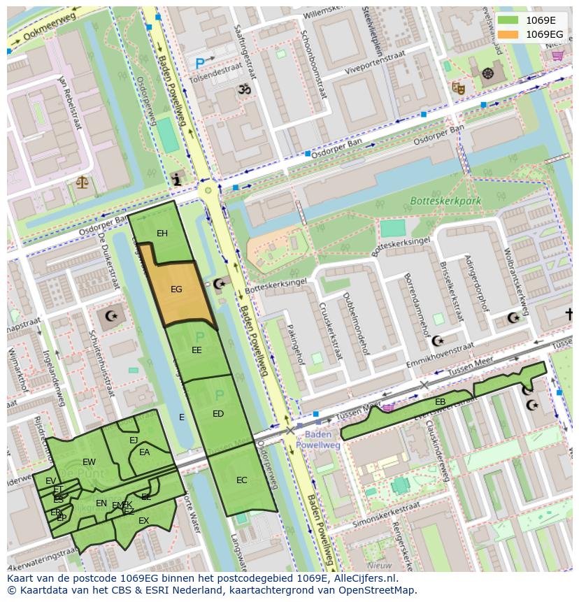Afbeelding van het postcodegebied 1069 EG op de kaart.