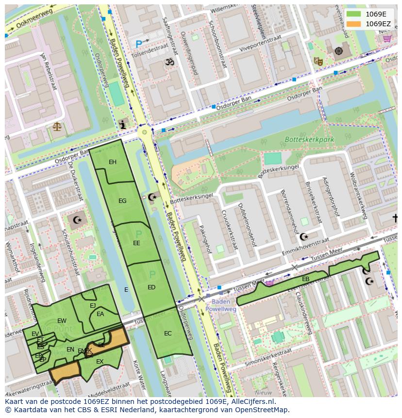 Afbeelding van het postcodegebied 1069 EZ op de kaart.