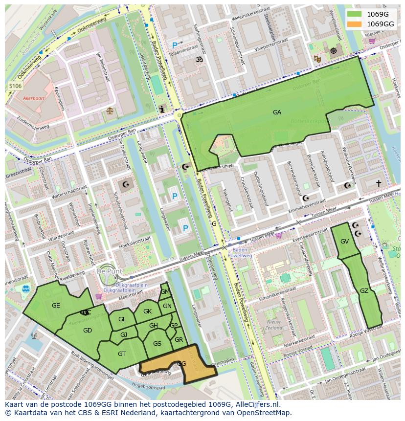 Afbeelding van het postcodegebied 1069 GG op de kaart.