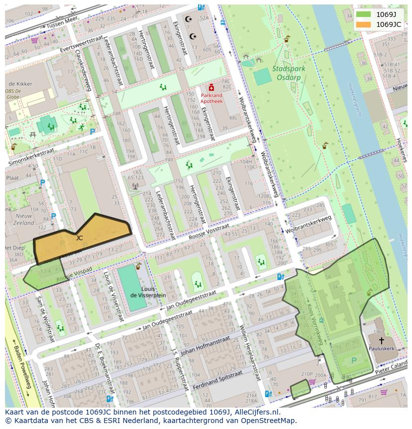 Afbeelding van het postcodegebied 1069 JC op de kaart.