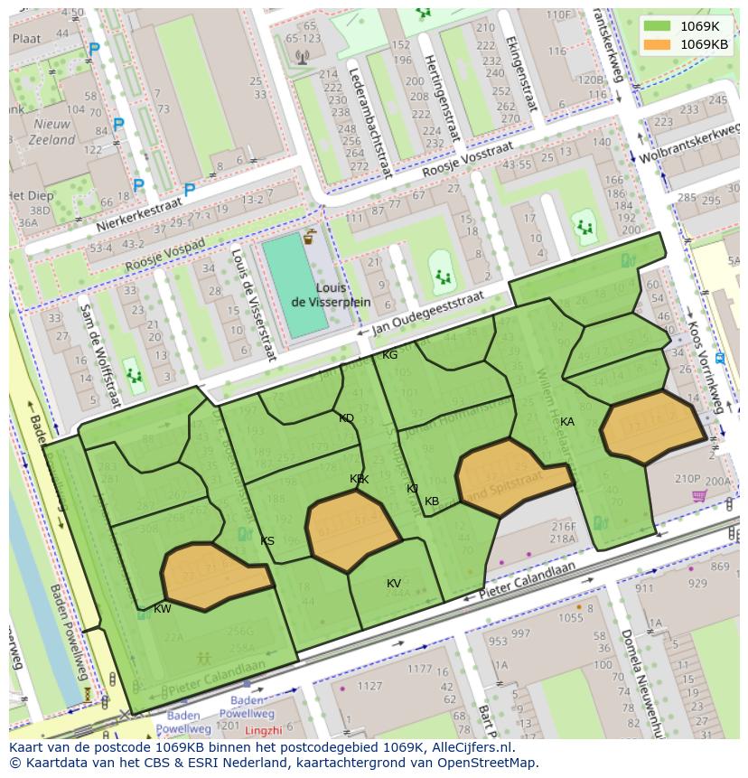 Afbeelding van het postcodegebied 1069 KB op de kaart.