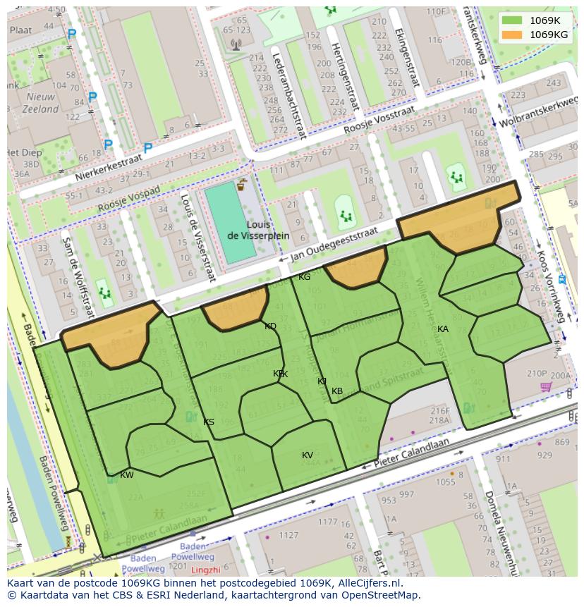 Afbeelding van het postcodegebied 1069 KG op de kaart.