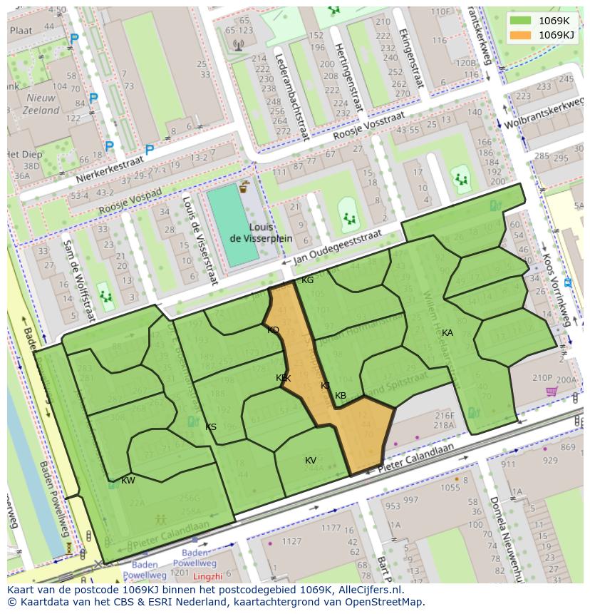 Afbeelding van het postcodegebied 1069 KJ op de kaart.