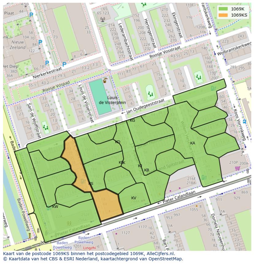 Afbeelding van het postcodegebied 1069 KS op de kaart.