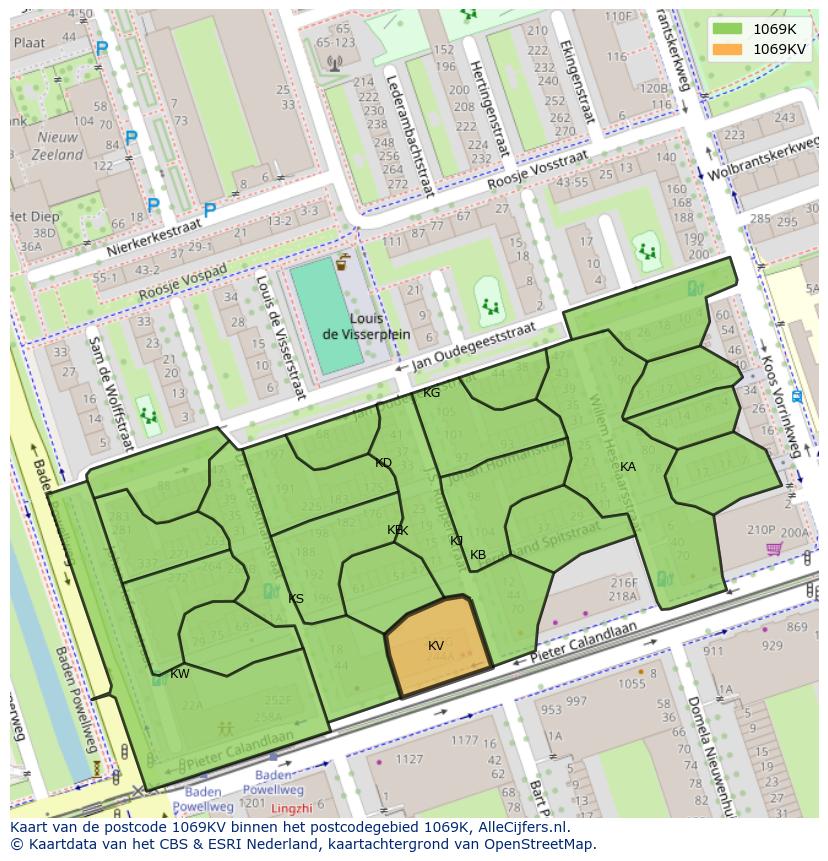 Afbeelding van het postcodegebied 1069 KV op de kaart.