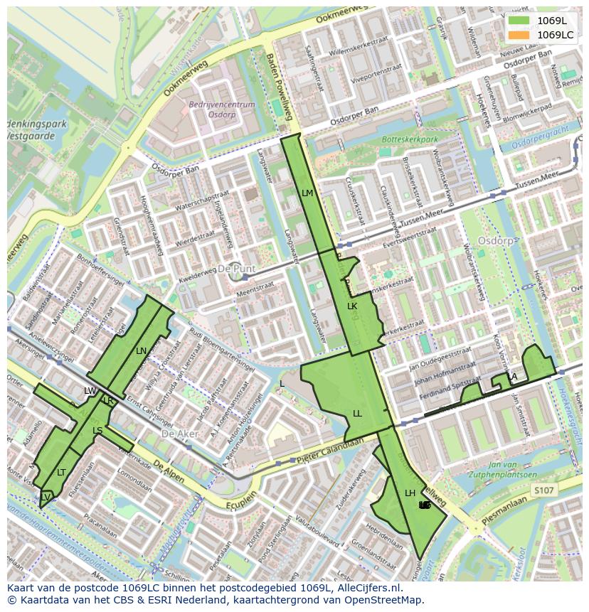 Afbeelding van het postcodegebied 1069 LC op de kaart.