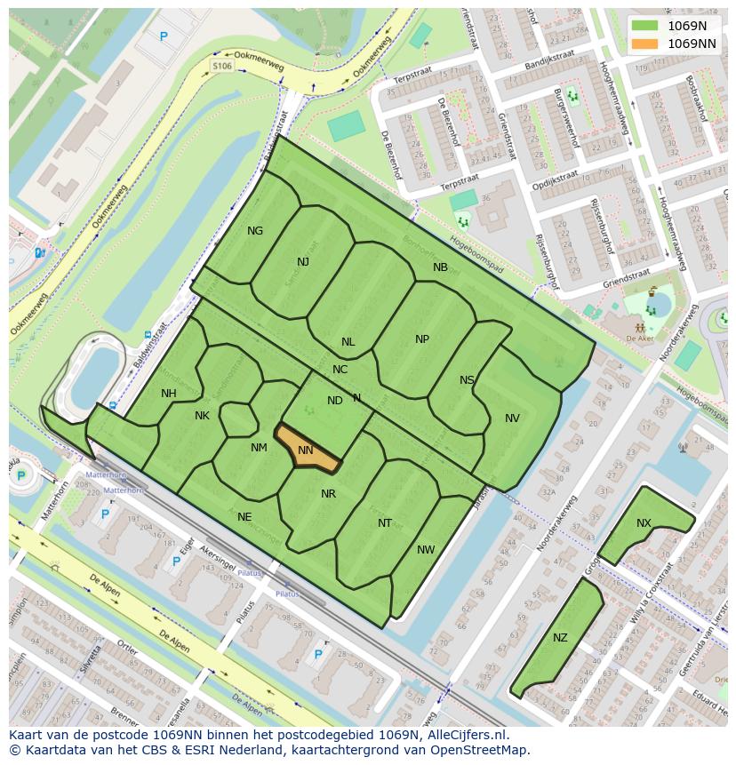 Afbeelding van het postcodegebied 1069 NN op de kaart.