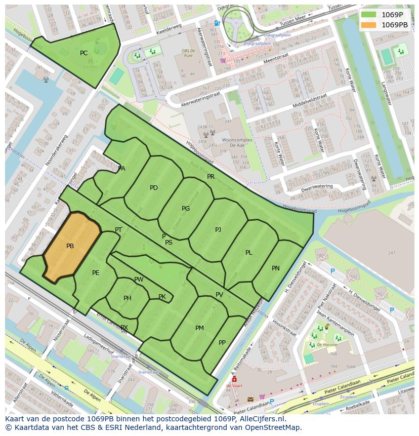 Afbeelding van het postcodegebied 1069 PB op de kaart.