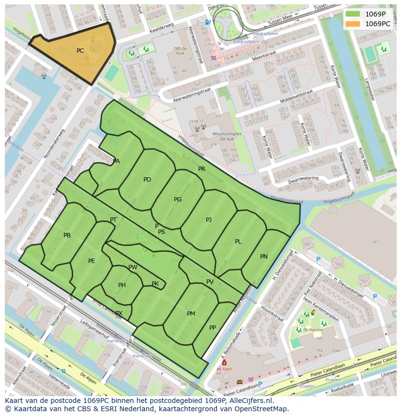 Afbeelding van het postcodegebied 1069 PC op de kaart.