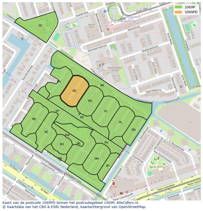 Afbeelding van het postcodegebied 1069 PD op de kaart.