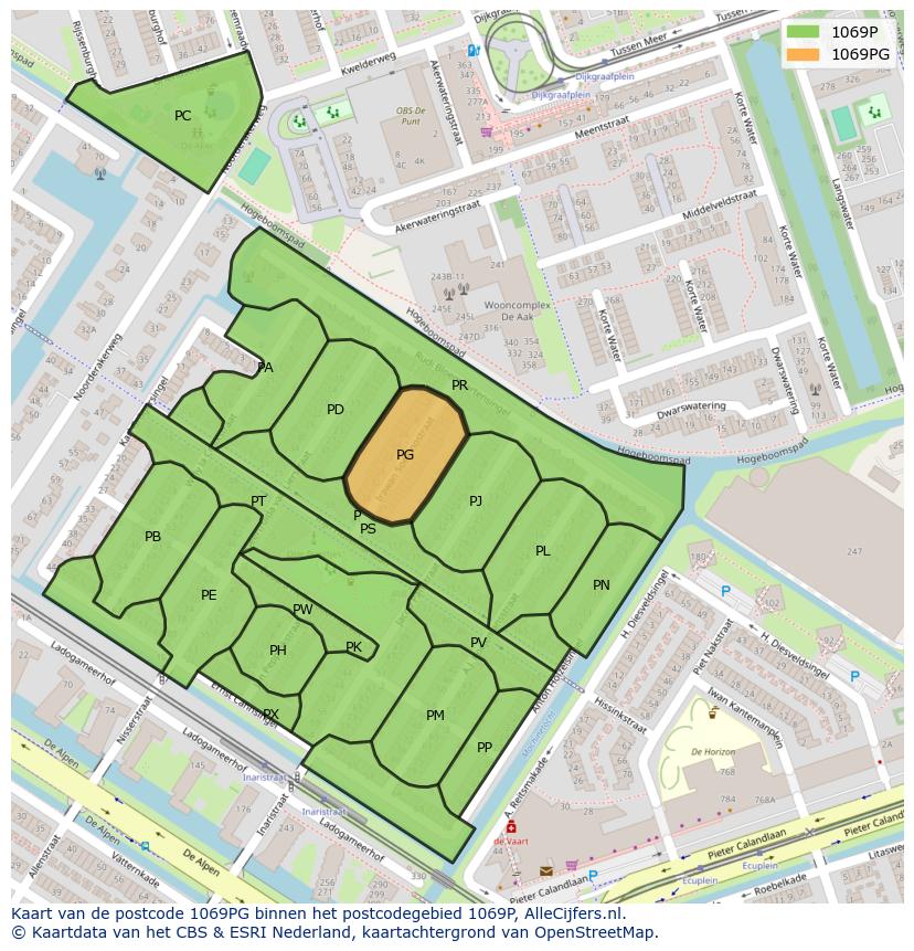 Afbeelding van het postcodegebied 1069 PG op de kaart.