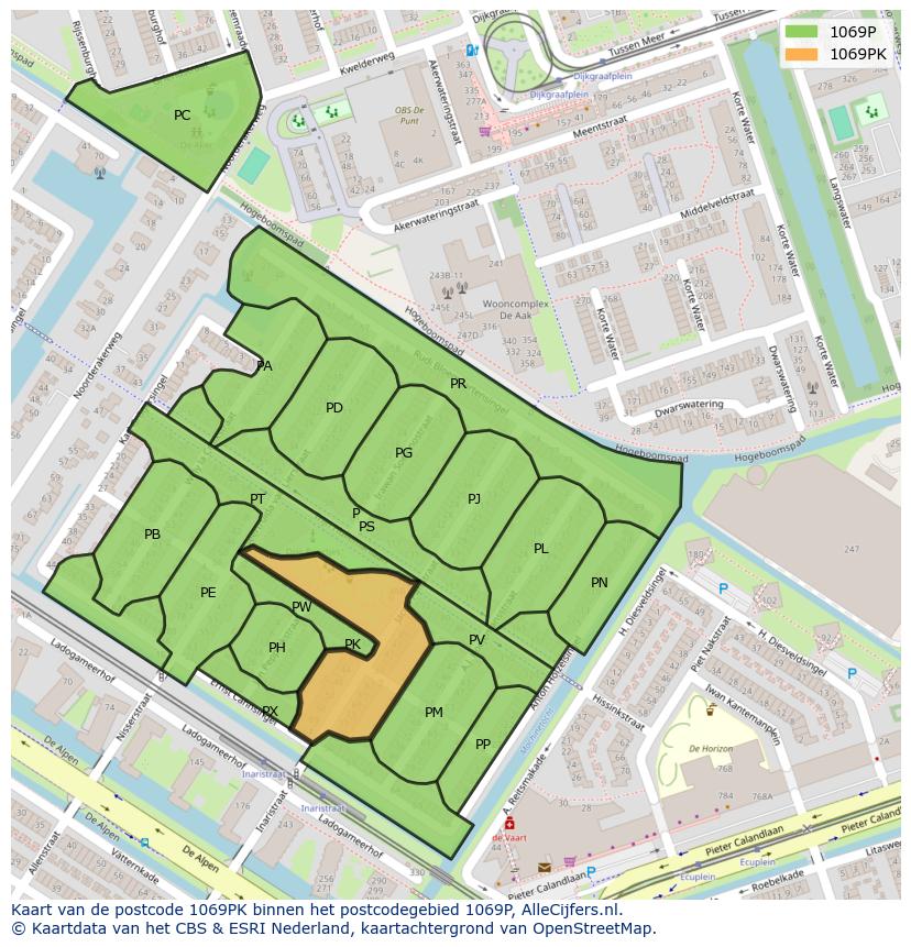 Afbeelding van het postcodegebied 1069 PK op de kaart.