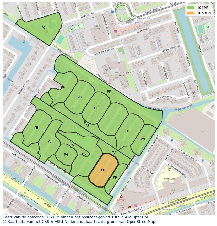 Afbeelding van het postcodegebied 1069 PM op de kaart.