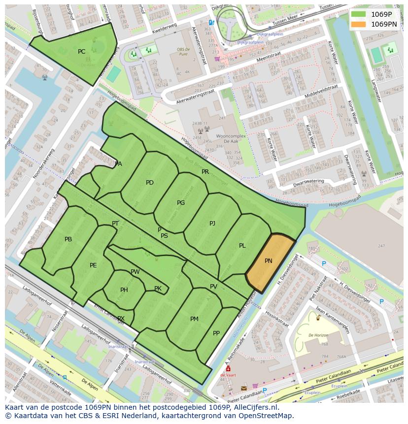Afbeelding van het postcodegebied 1069 PN op de kaart.