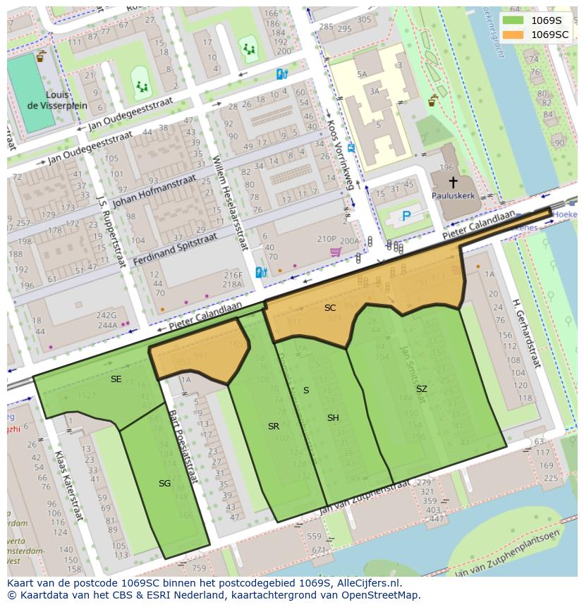 Afbeelding van het postcodegebied 1069 SC op de kaart.