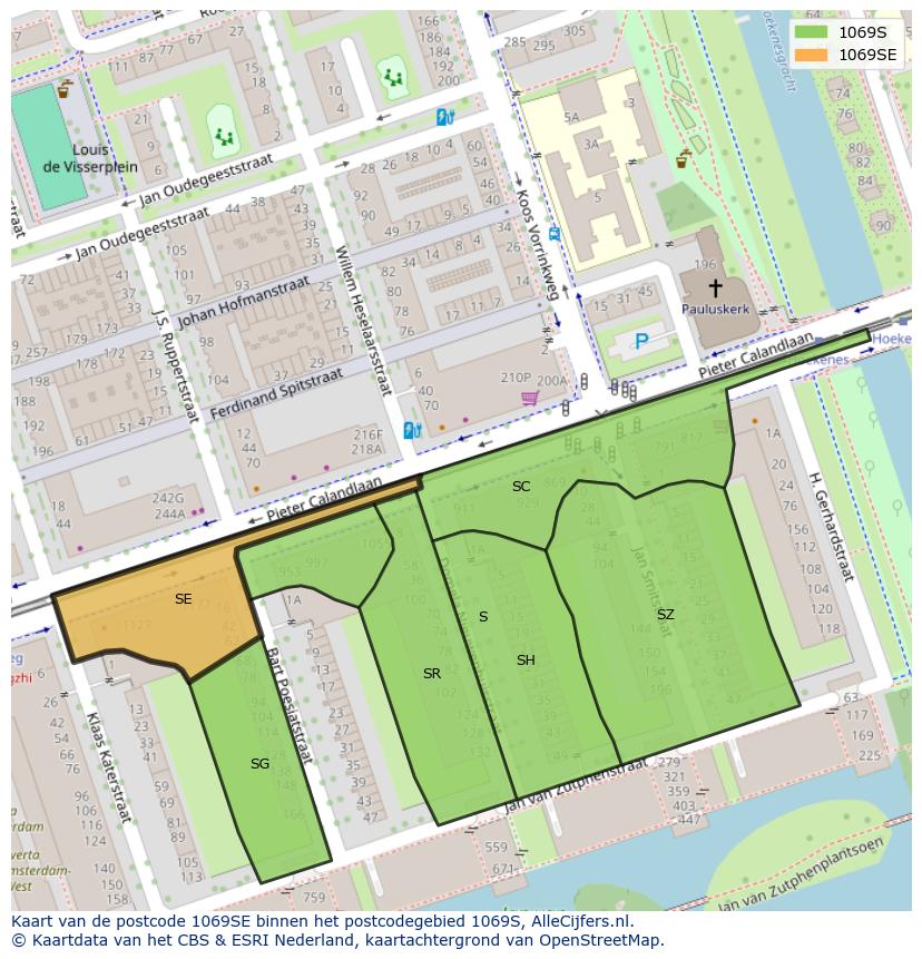 Afbeelding van het postcodegebied 1069 SE op de kaart.