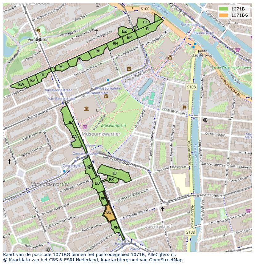 Afbeelding van het postcodegebied 1071 BG op de kaart.