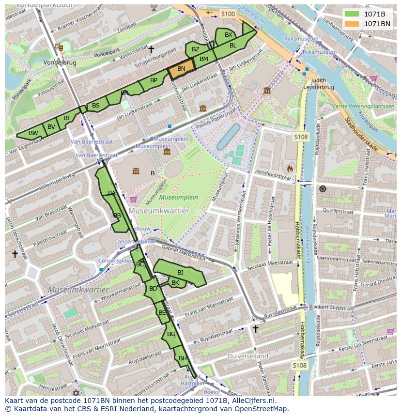 Afbeelding van het postcodegebied 1071 BN op de kaart.