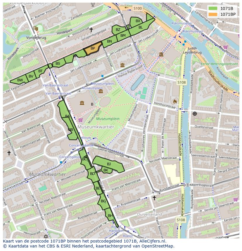 Afbeelding van het postcodegebied 1071 BP op de kaart.