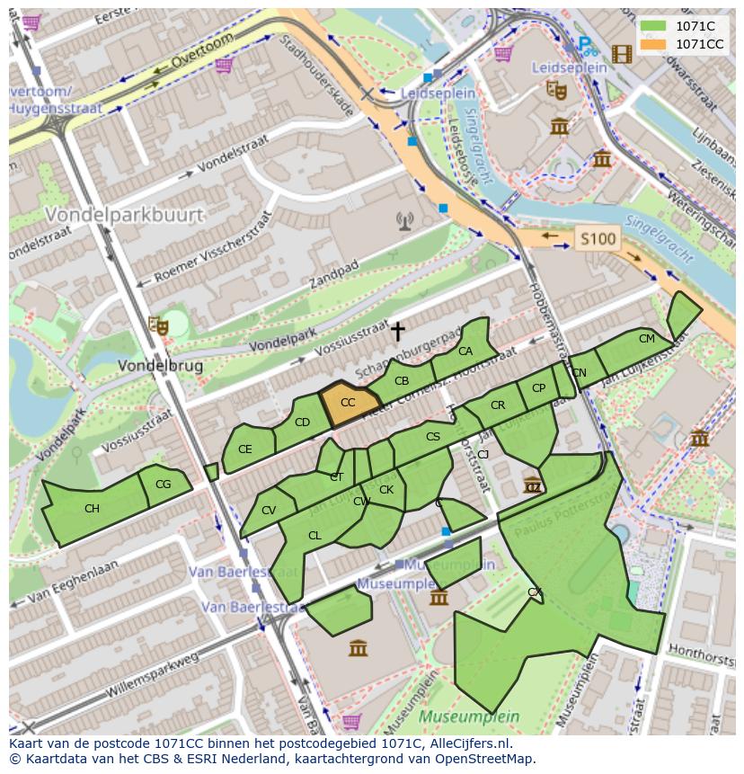 Afbeelding van het postcodegebied 1071 CC op de kaart.