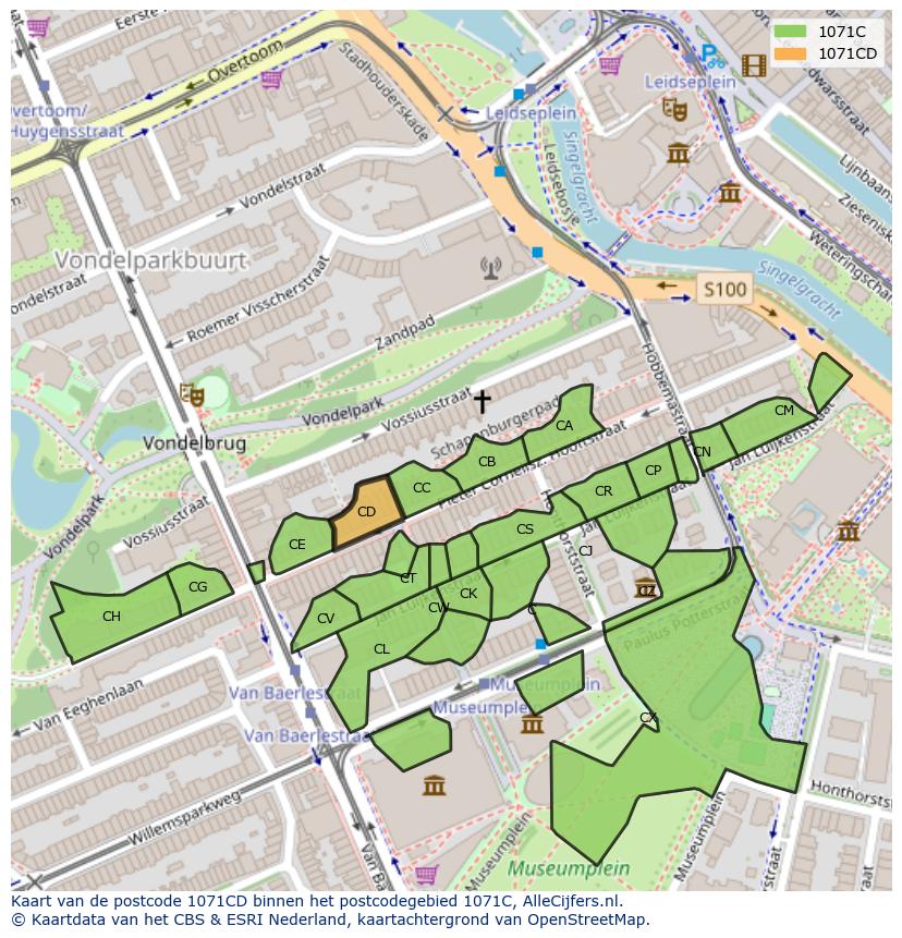 Afbeelding van het postcodegebied 1071 CD op de kaart.