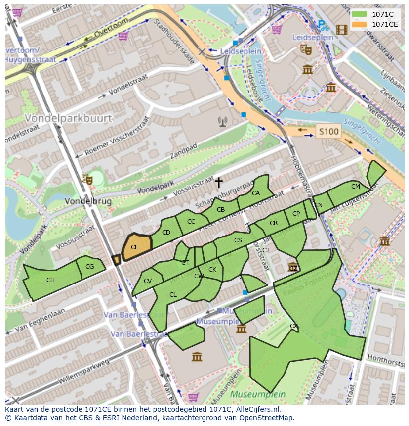 Afbeelding van het postcodegebied 1071 CE op de kaart.