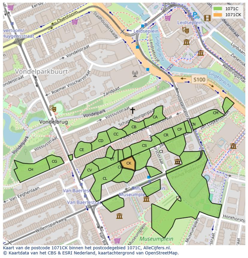 Afbeelding van het postcodegebied 1071 CK op de kaart.