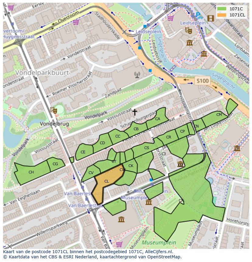 Afbeelding van het postcodegebied 1071 CL op de kaart.