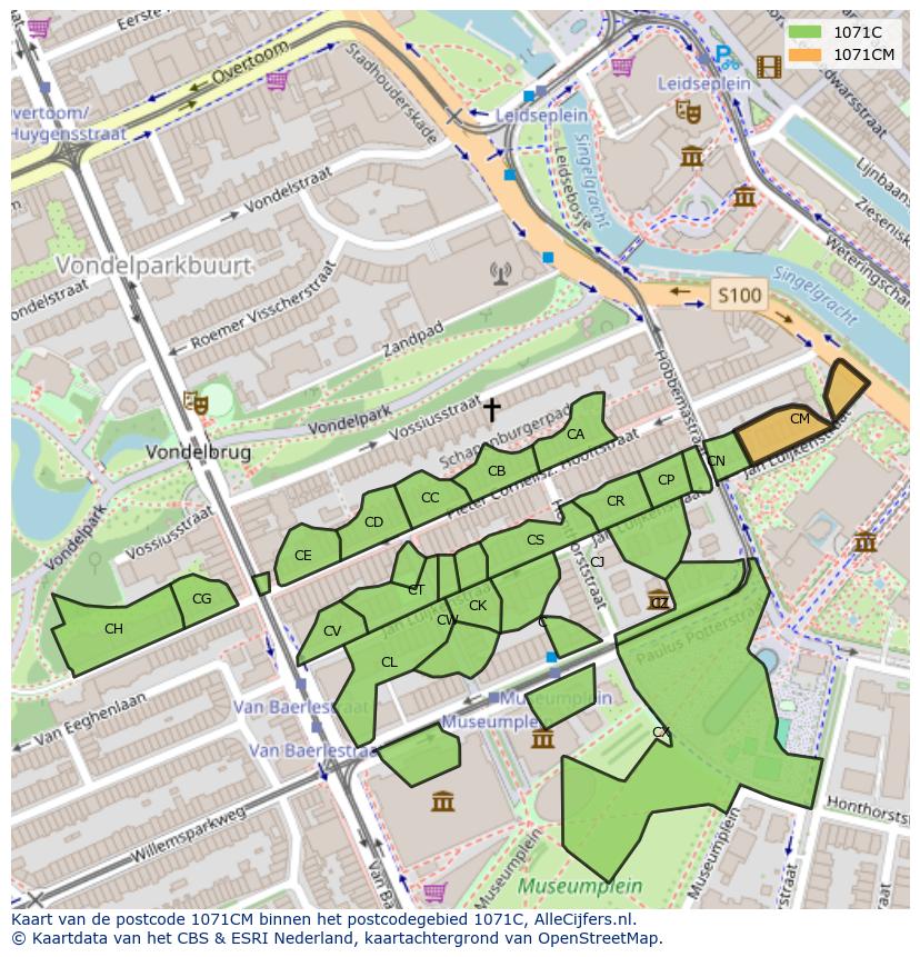 Afbeelding van het postcodegebied 1071 CM op de kaart.