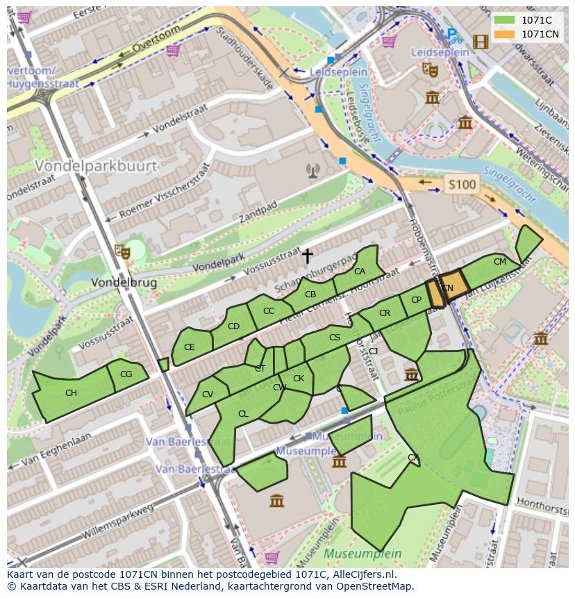 Afbeelding van het postcodegebied 1071 CN op de kaart.