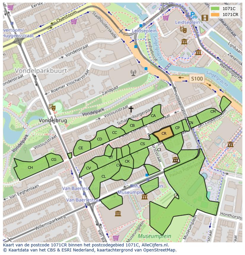 Afbeelding van het postcodegebied 1071 CR op de kaart.