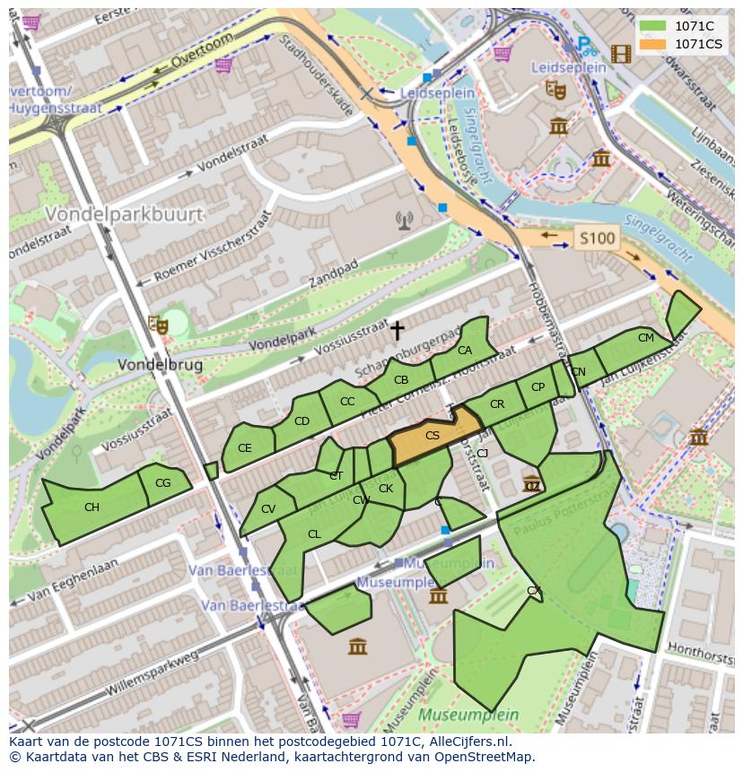 Afbeelding van het postcodegebied 1071 CS op de kaart.