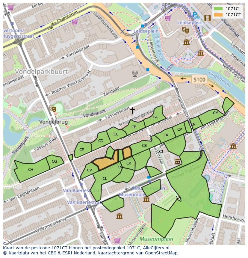 Afbeelding van het postcodegebied 1071 CT op de kaart.