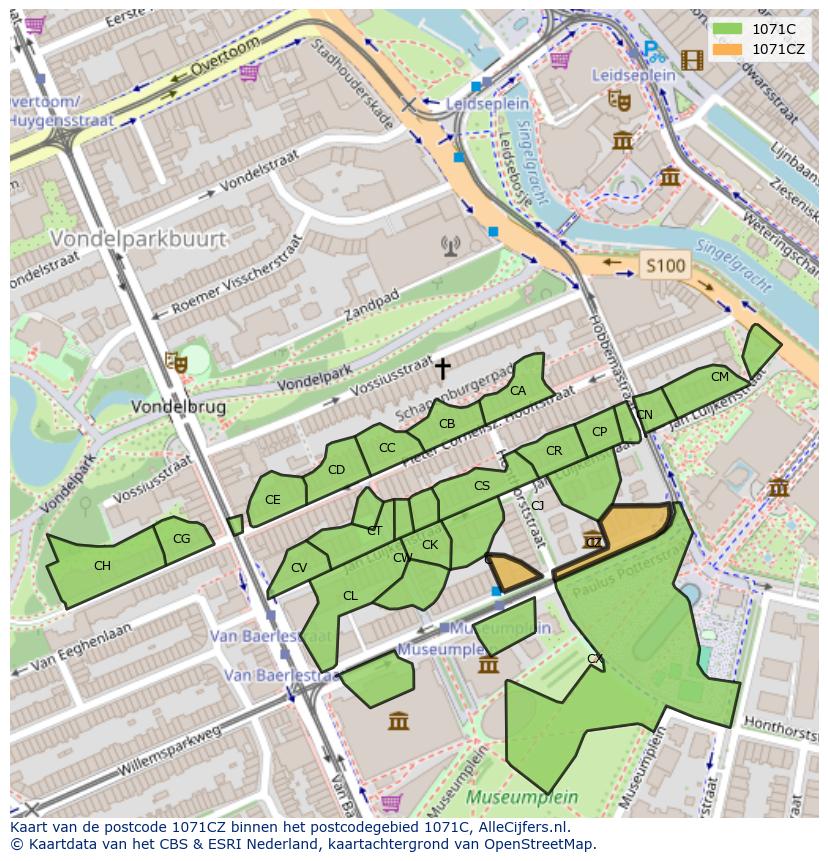 Afbeelding van het postcodegebied 1071 CZ op de kaart.