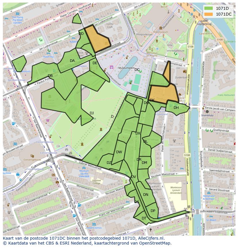 Afbeelding van het postcodegebied 1071 DC op de kaart.