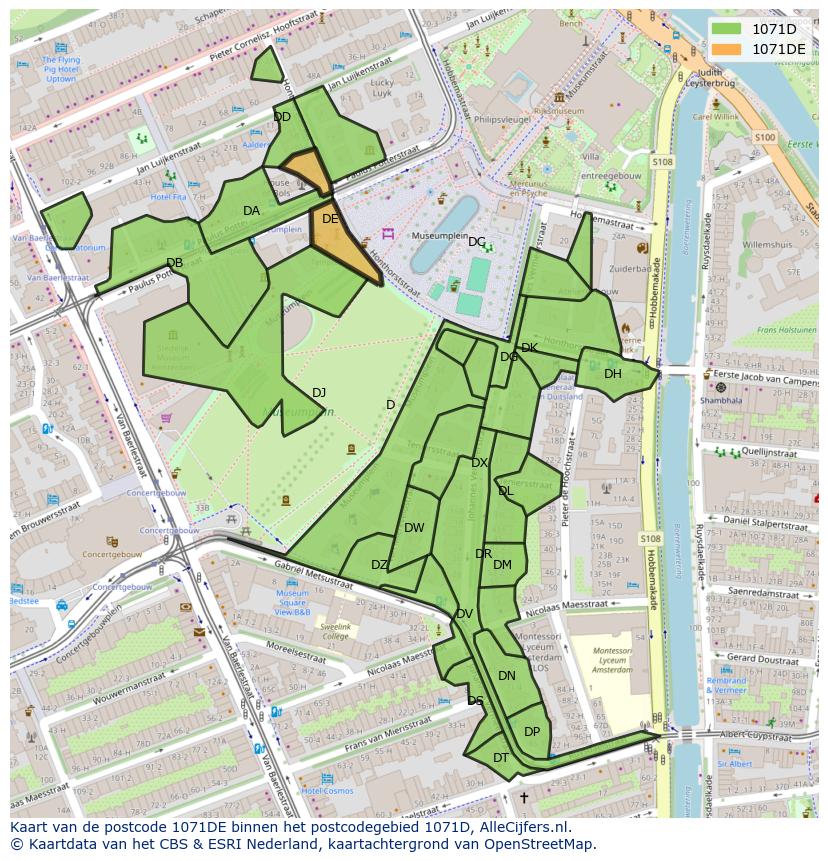 Afbeelding van het postcodegebied 1071 DE op de kaart.