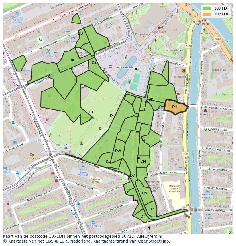 Afbeelding van het postcodegebied 1071 DH op de kaart.