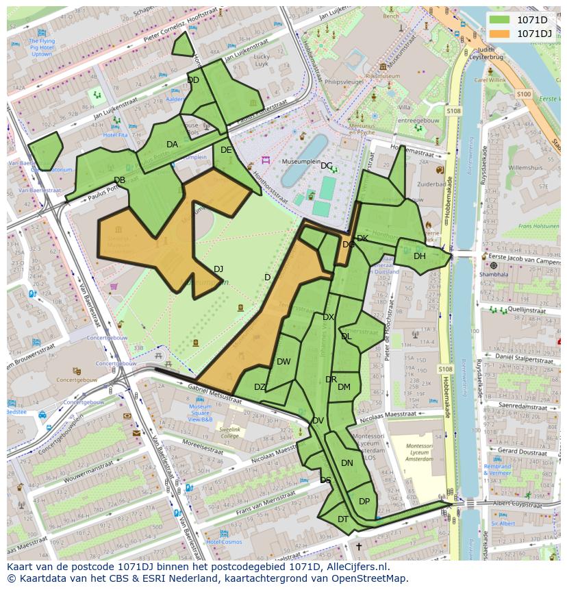 Afbeelding van het postcodegebied 1071 DJ op de kaart.