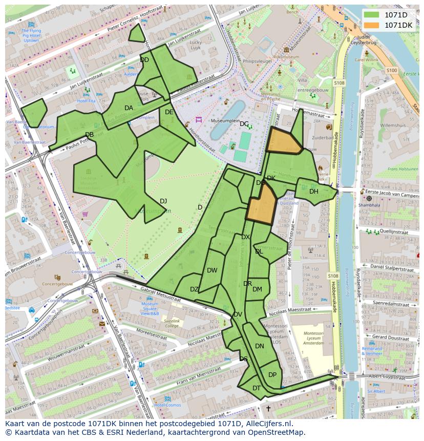 Afbeelding van het postcodegebied 1071 DK op de kaart.
