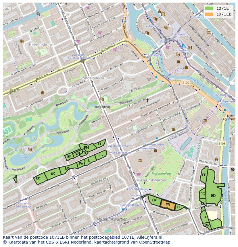 Afbeelding van het postcodegebied 1071 EB op de kaart.