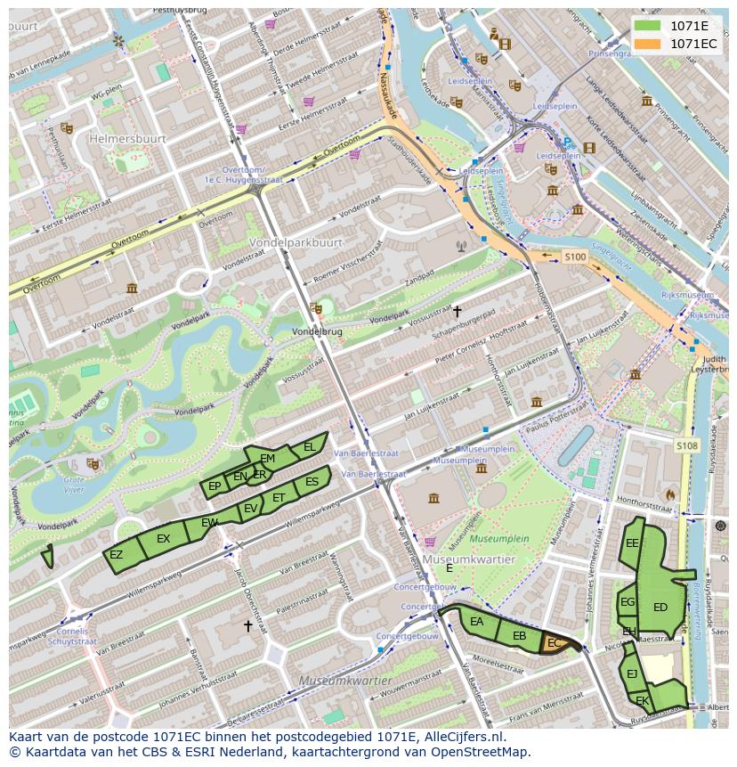 Afbeelding van het postcodegebied 1071 EC op de kaart.