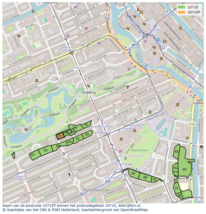 Afbeelding van het postcodegebied 1071 EP op de kaart.