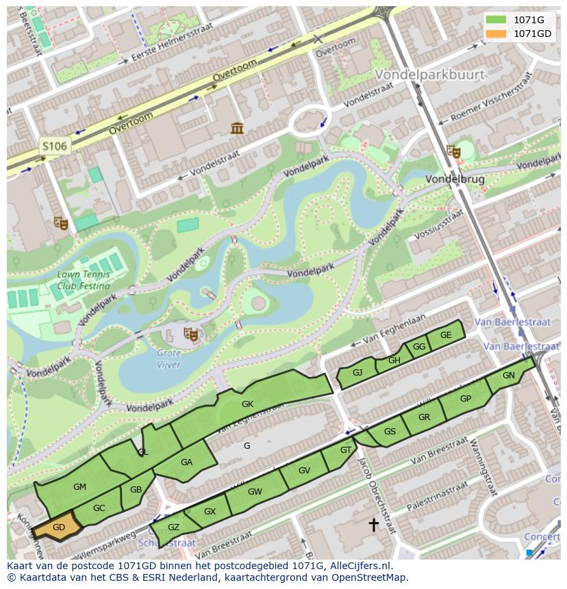 Afbeelding van het postcodegebied 1071 GD op de kaart.