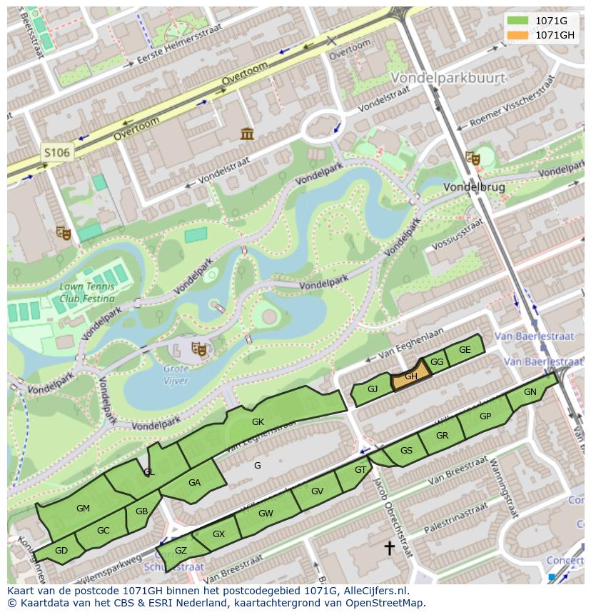 Afbeelding van het postcodegebied 1071 GH op de kaart.