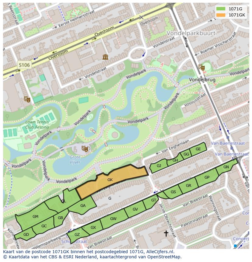 Afbeelding van het postcodegebied 1071 GK op de kaart.