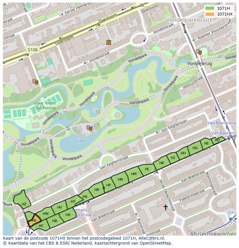 Afbeelding van het postcodegebied 1071 HX op de kaart.