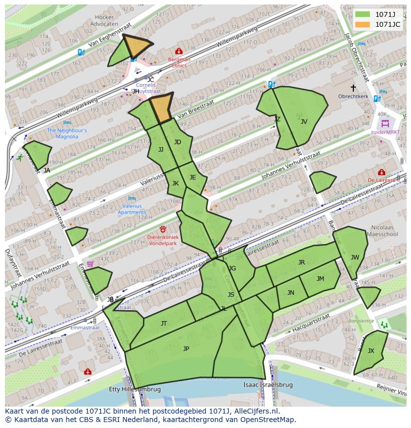 Afbeelding van het postcodegebied 1071 JC op de kaart.