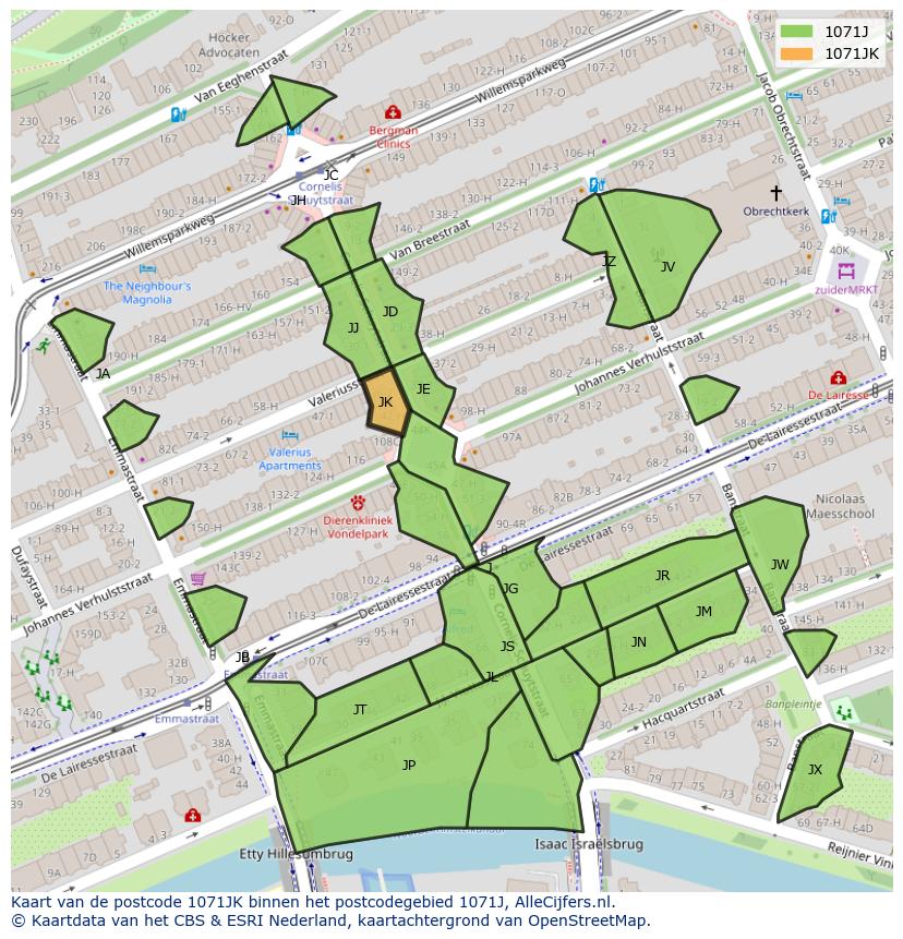 Afbeelding van het postcodegebied 1071 JK op de kaart.
